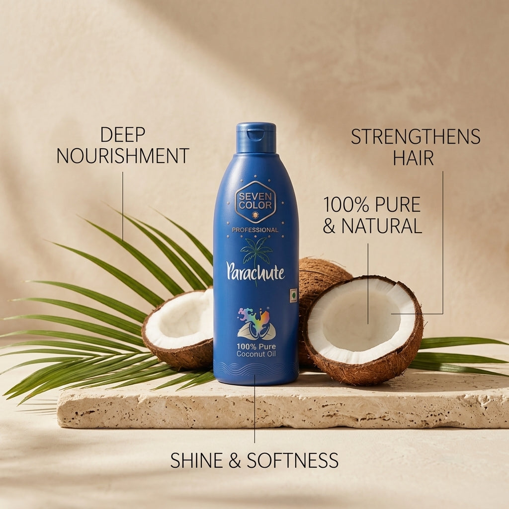 Seven Color Professional Parachute 100% Pure Coconut Oil – Deep Nourishing Hair Care & Repair